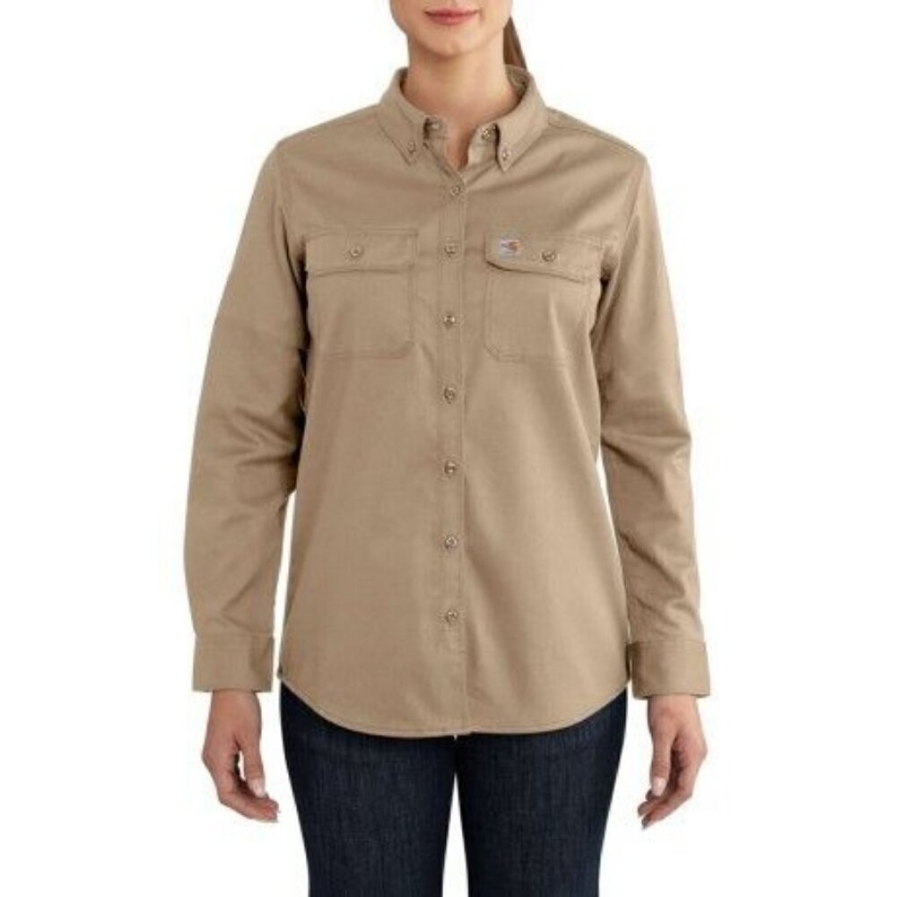 Carhartt Women's Long Sleeve Flame-Resistant Rugged Flex Twill Button Shirt - Kh